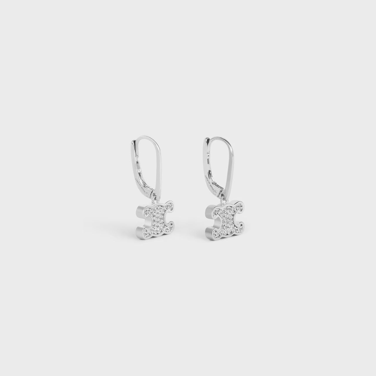 Celine Triomphe Rhinestone Earrings In Brass With Rhodium Finish And Crystals (Silver)