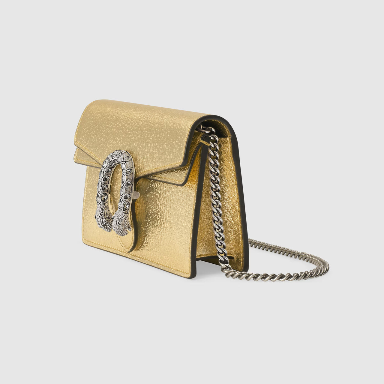 Gucci Dionysus Super Mini Leather Bag (Gold Lamé Leather)