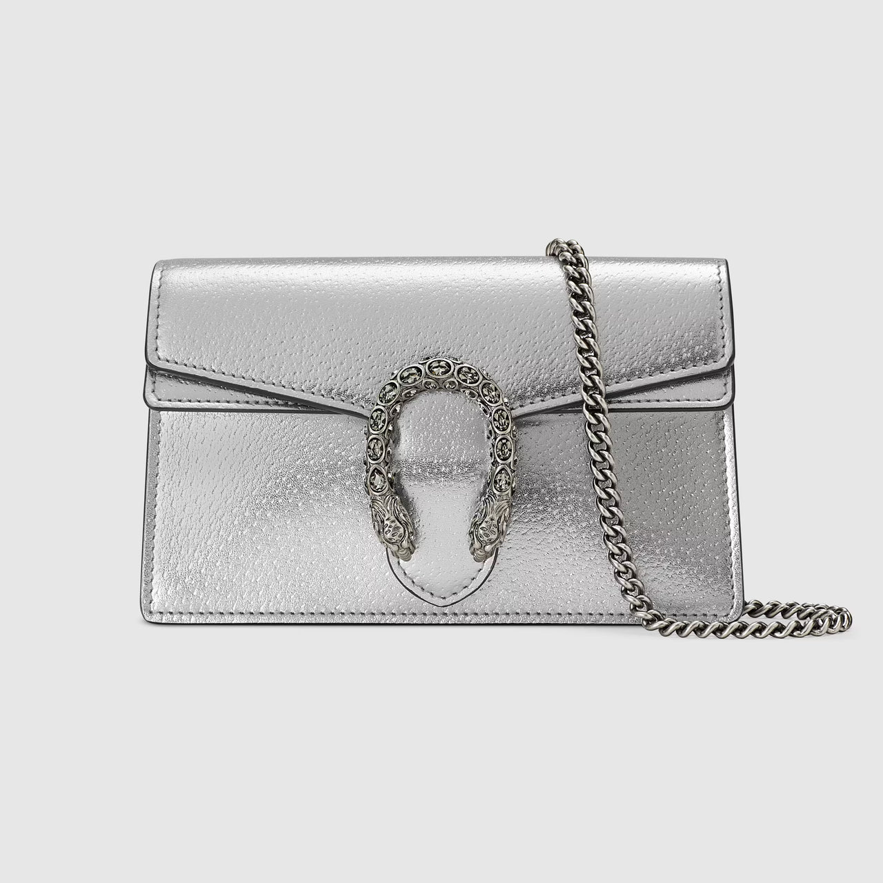 Gucci Dionysus Super Mini Leather Bag (Silver Lamé Leather)