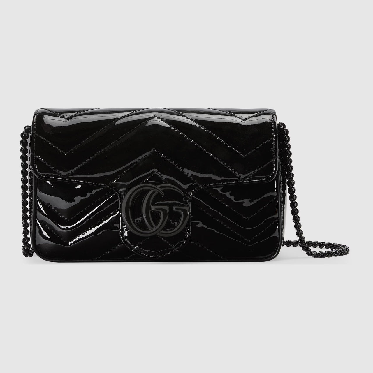 Gucci GG Marmont Patent Super Mini Bag  (Black Patent Leather )