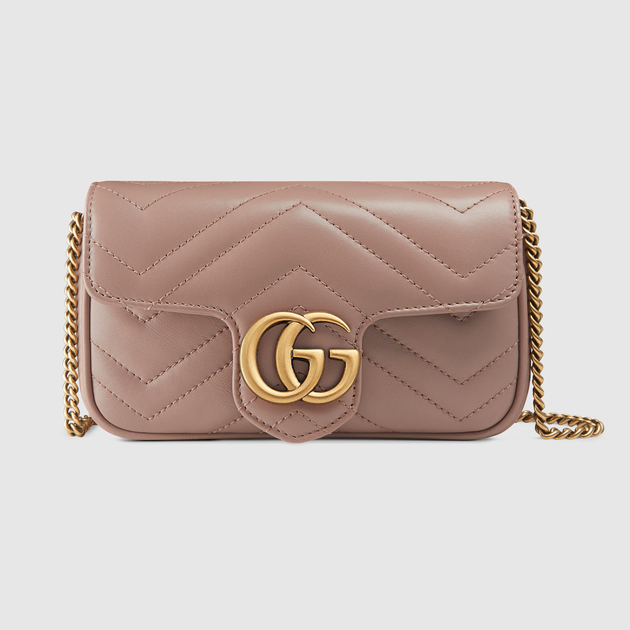 Gucci GG Marmont Matelasse 皮革超迷你包（灰粉色 V 型）