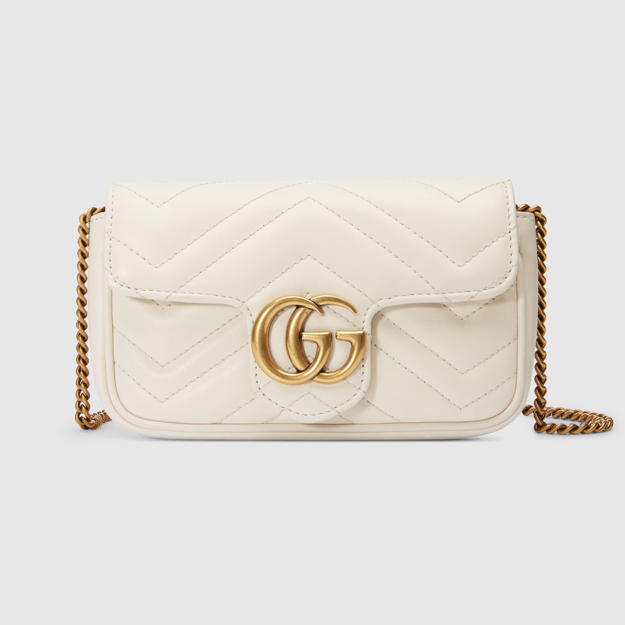 Gucci GG Marmont Matelasse Leather Super Mini Bag (White matelassé chevron)