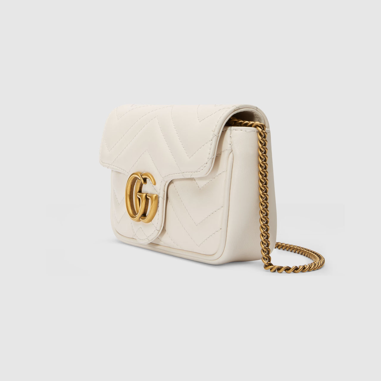 Gucci GG Marmont Matelasse Leather Super Mini Bag (White matelassé chevron)