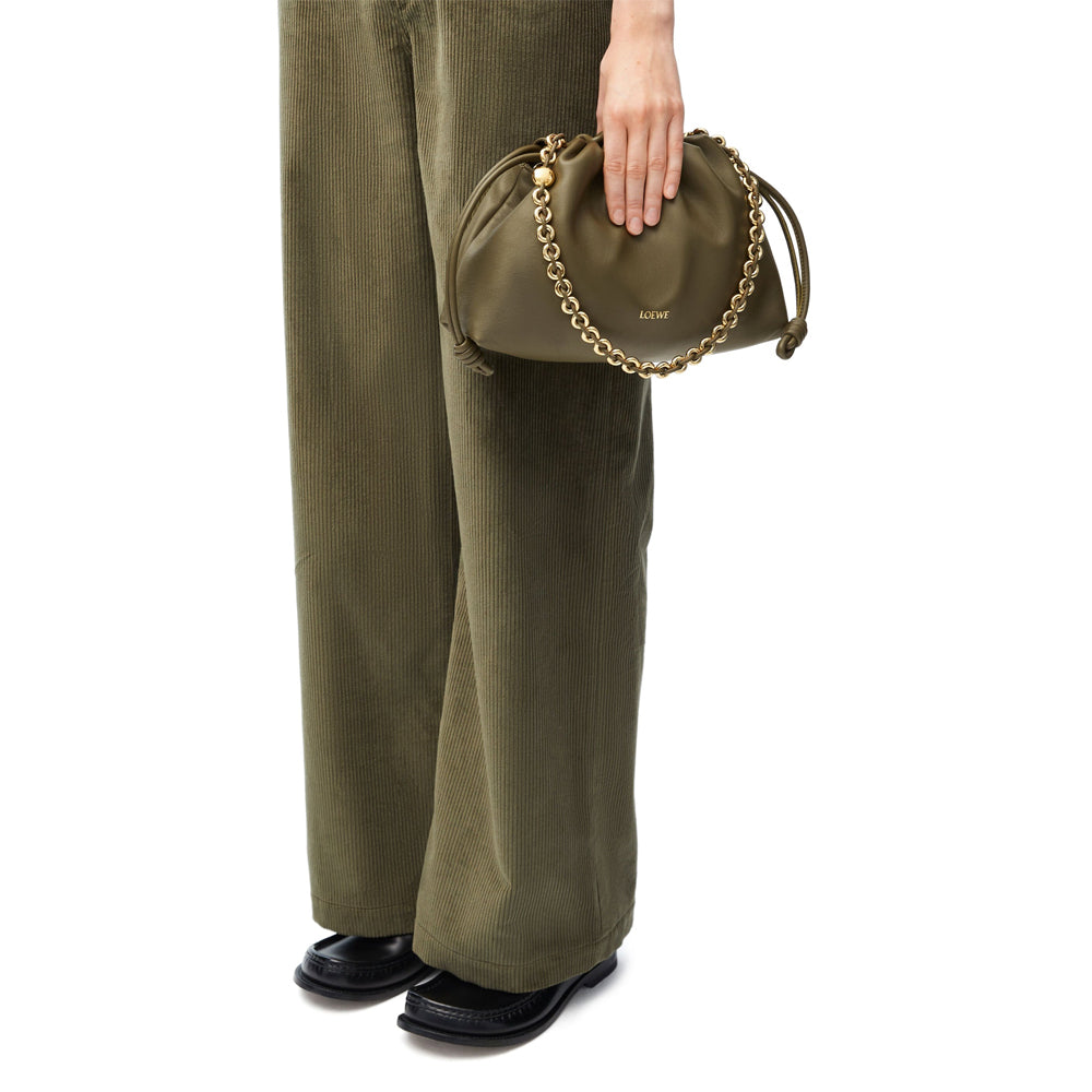 Loewe Medium Flamenco purse in mellow nappa lambskin (Dark Khaki Green)