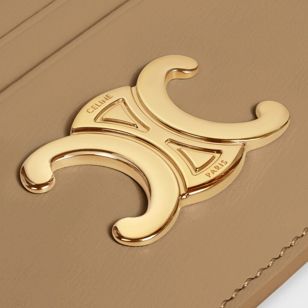 Celine CARD HOLDER TRIOMPHE IN Shiny calfskin (Smoked Brown)