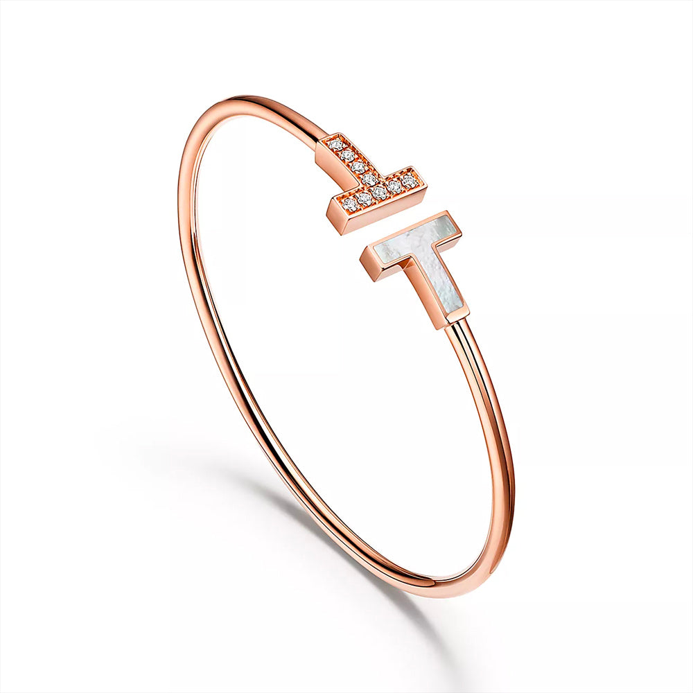 Tiffany & Co. Tiffany T 玫瑰金鑲鑽珍珠母貝手鍊