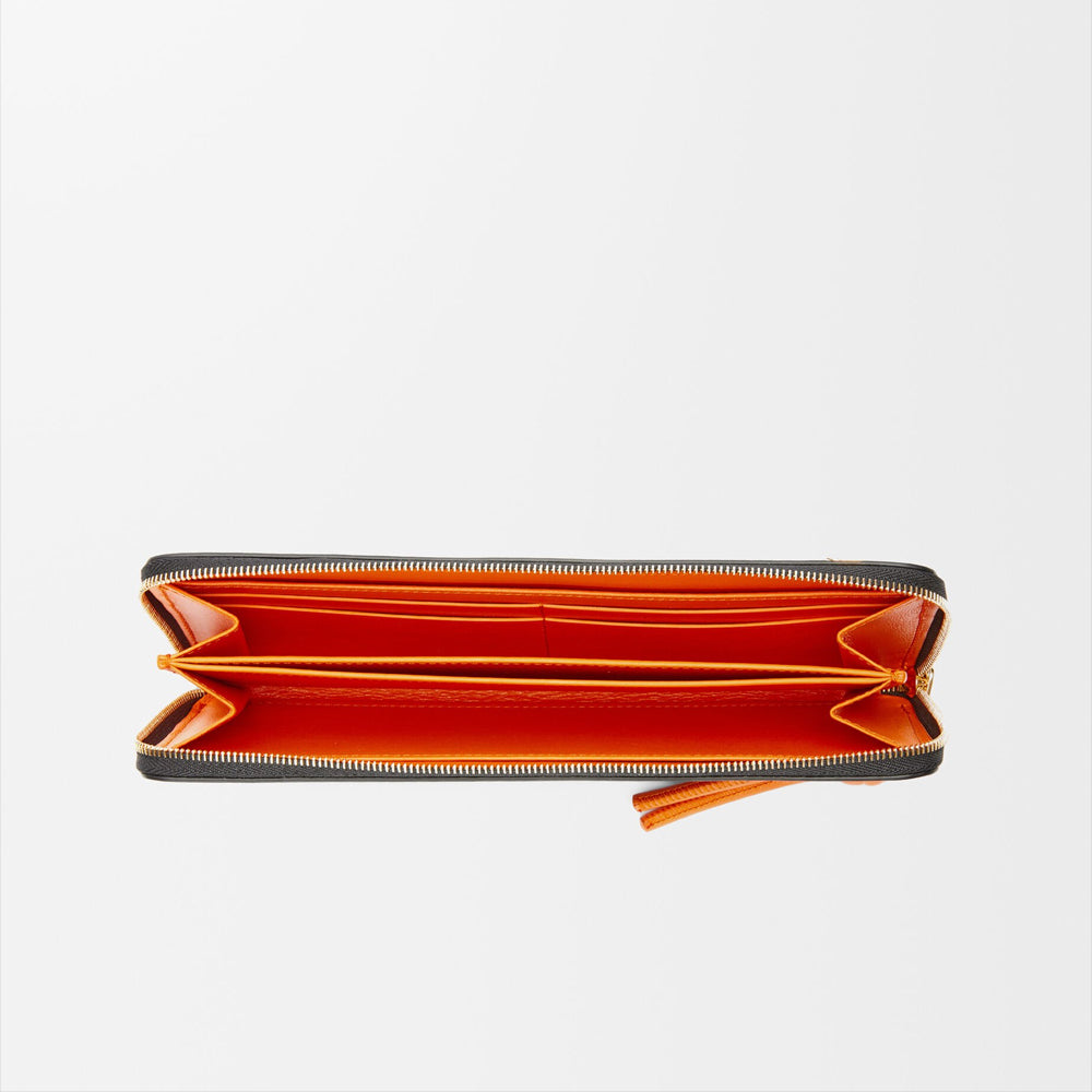 Loewe Knot zip around wallet in shiny nappa calfskin (Black/Bright Orange)