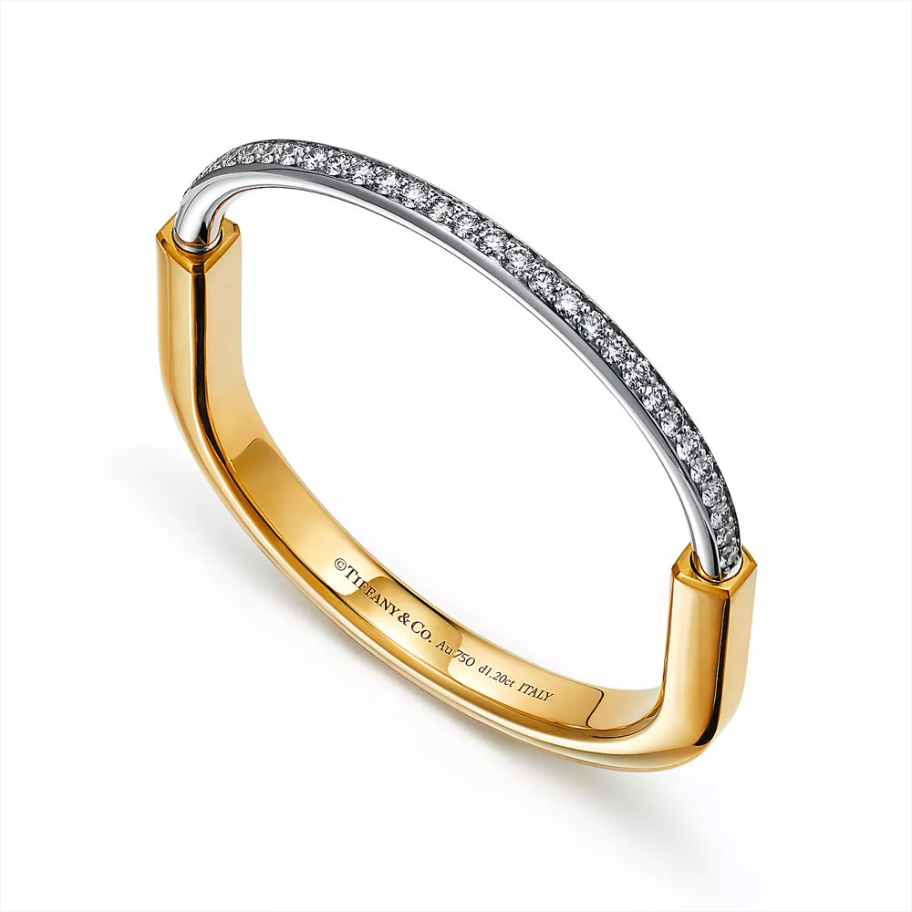 Tiffany Tiffany Lock Bangle in Yellow and White Gold with Half P