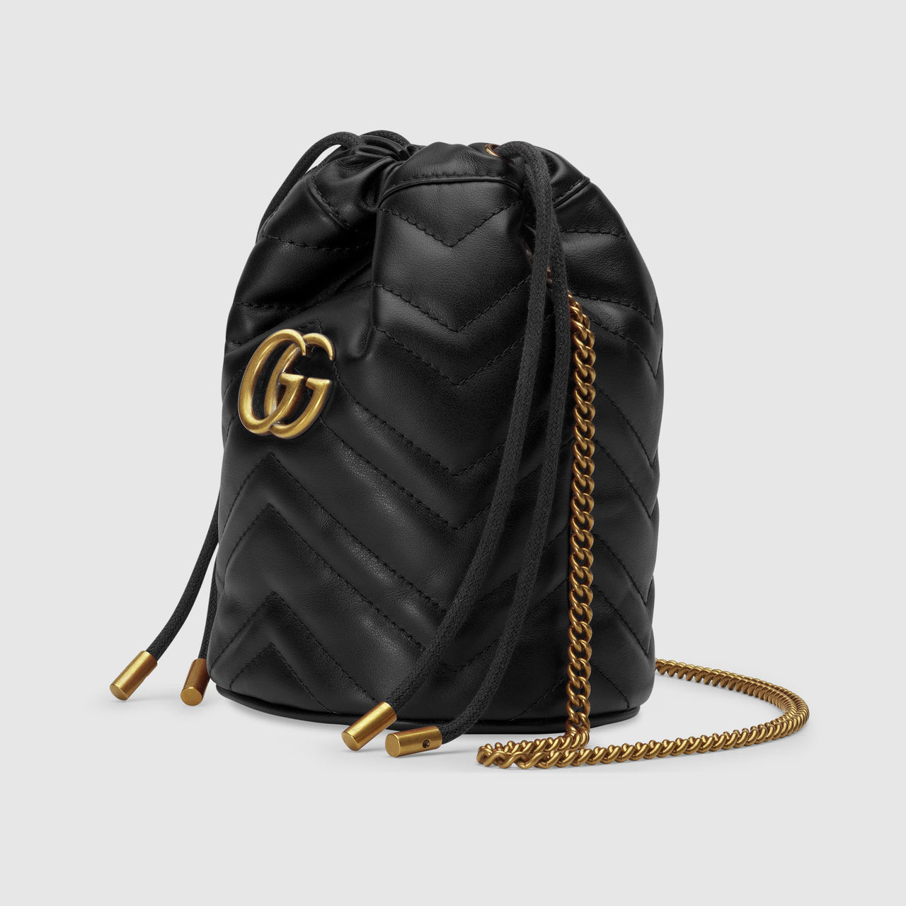 Gucci GG Marmont Mini Bucket Bag (Black Leather)