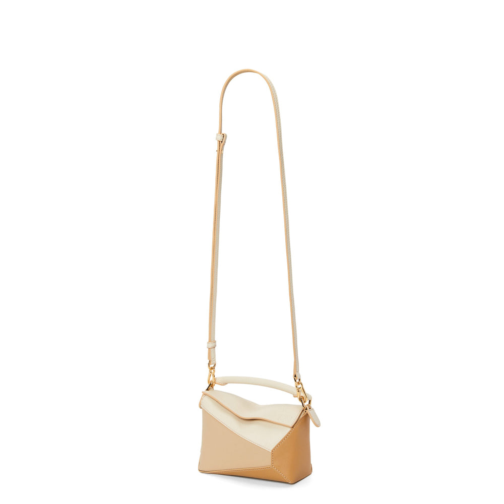 Loewe Mini Puzzle bag in classic calfskin (Angora/Dusty Beige/Gold)