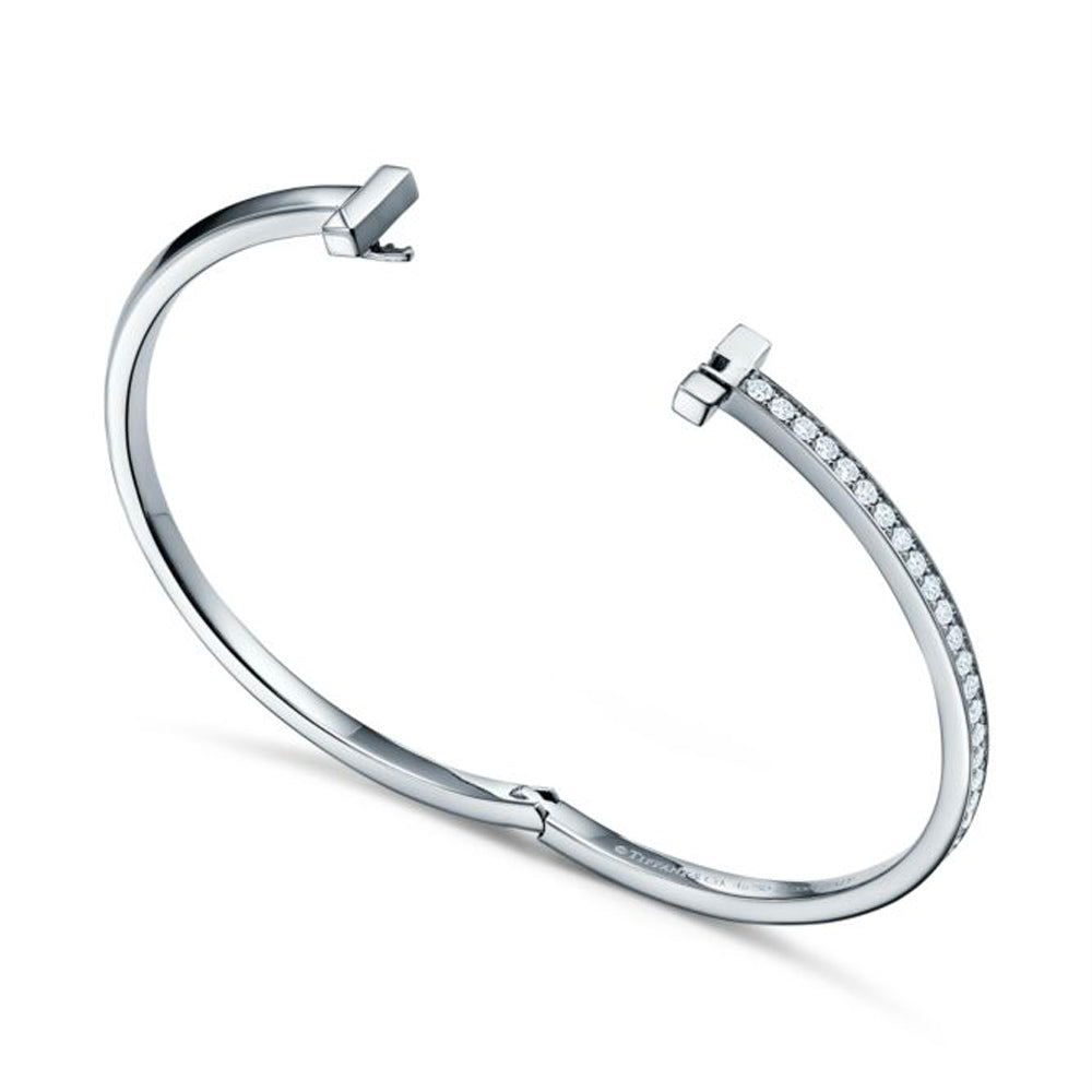 Tiffany & Co. Tiffany T T1 18k 白金窄鑽石鉸鏈手鐲