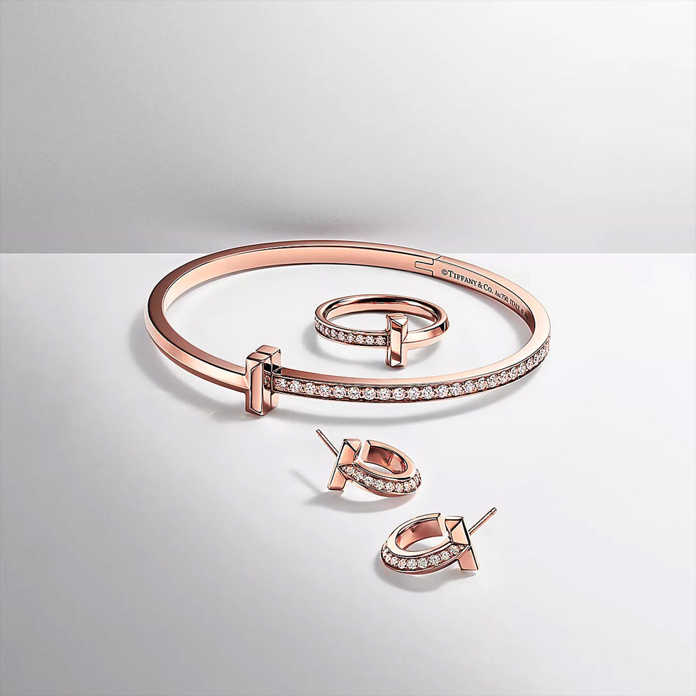 Tiffany & Co. Tiffany T T1 玫瑰金鑲鑽圈形耳環