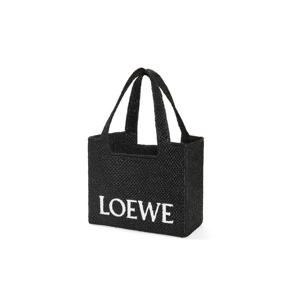 Loewe Medium LOEWE Font Tote in raffia (Black)