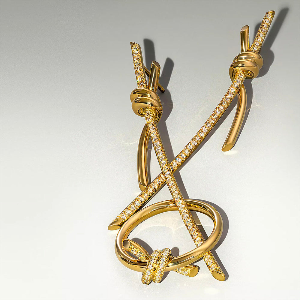 Tiffany & Co. 蒂芬妮結鑽石黃金吊式耳環