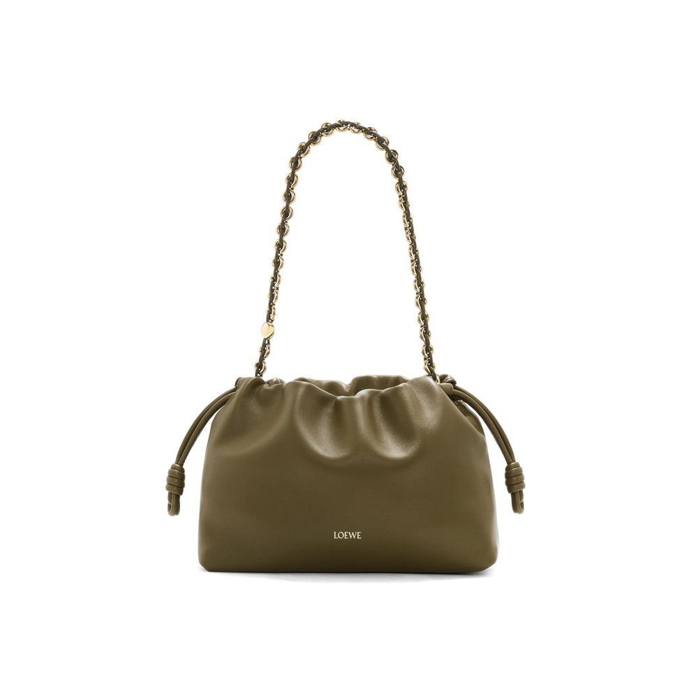Loewe Medium Flamenco purse in mellow nappa lambskin (Dark Khaki Green)