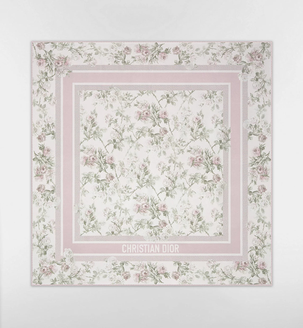Dior Rosier de Dior 90 Square Scarf (White and Purple Silk Twill)
