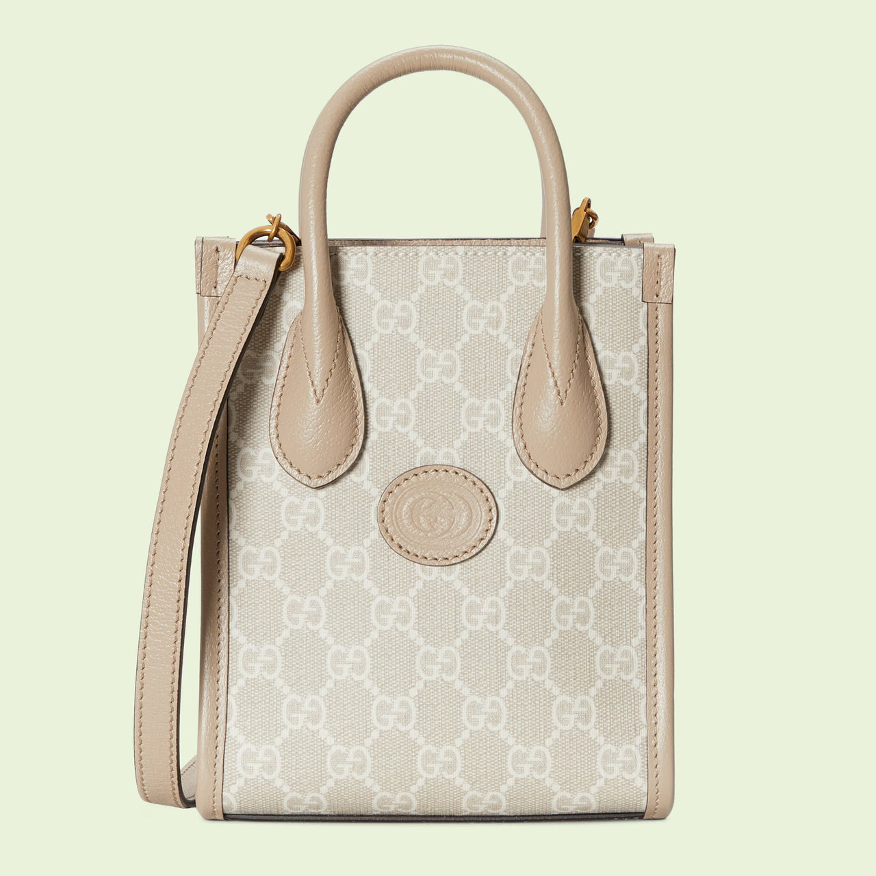 Gucci Mini Tote Bag with Interlocking G (Beige and White)