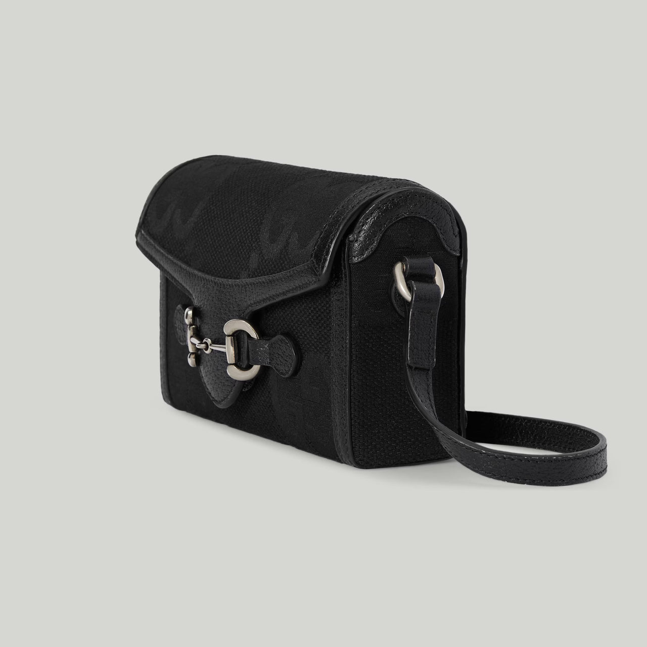 Gucci Horsebit 1955 Jumbo GG Mini Bag (Black Canvas)