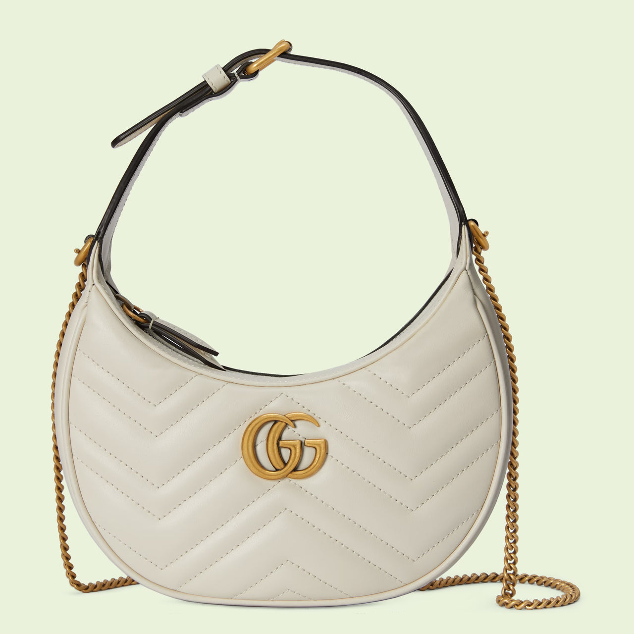Gucci GG Marmont Half-Moon-Shaped Mini Bag (White Leather)