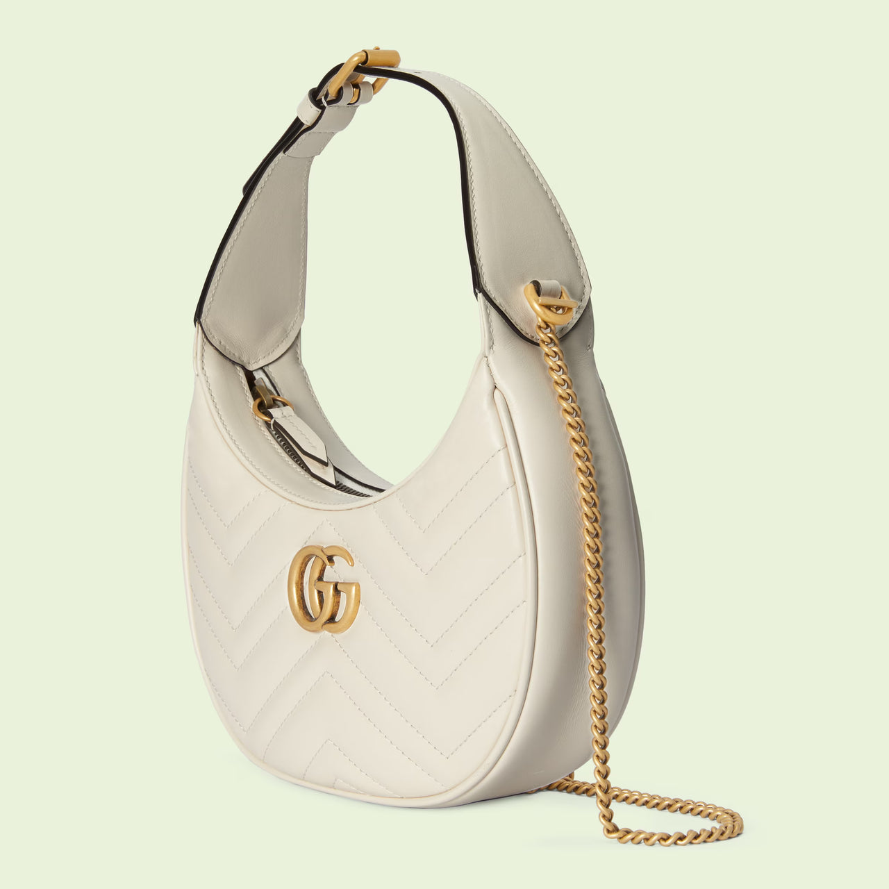 Gucci GG Marmont Half-Moon-Shaped Mini Bag (White Leather)