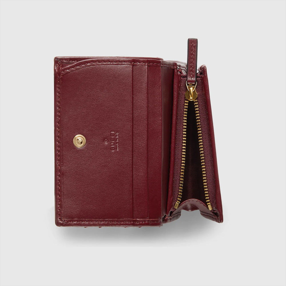 Gucci GG Marmont card case wallet (Gucci Rosso Ancora red matelassé chevron leather)