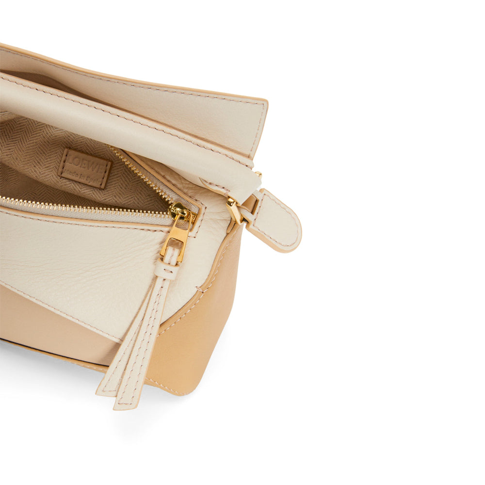 Loewe Mini Puzzle bag in classic calfskin (Angora/Dusty Beige/Gold)