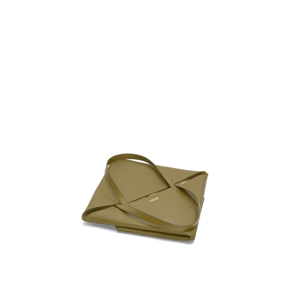 Loewe XL Puzzle Fold Tote in shiny calfskin (Olive)