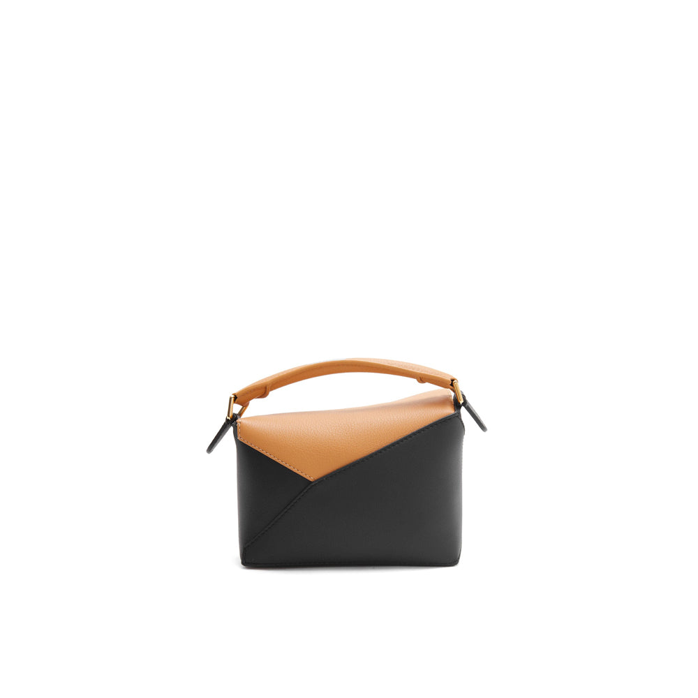 Loewe Mini Puzzle bag in classic calfskin (Warm Desert/Black)