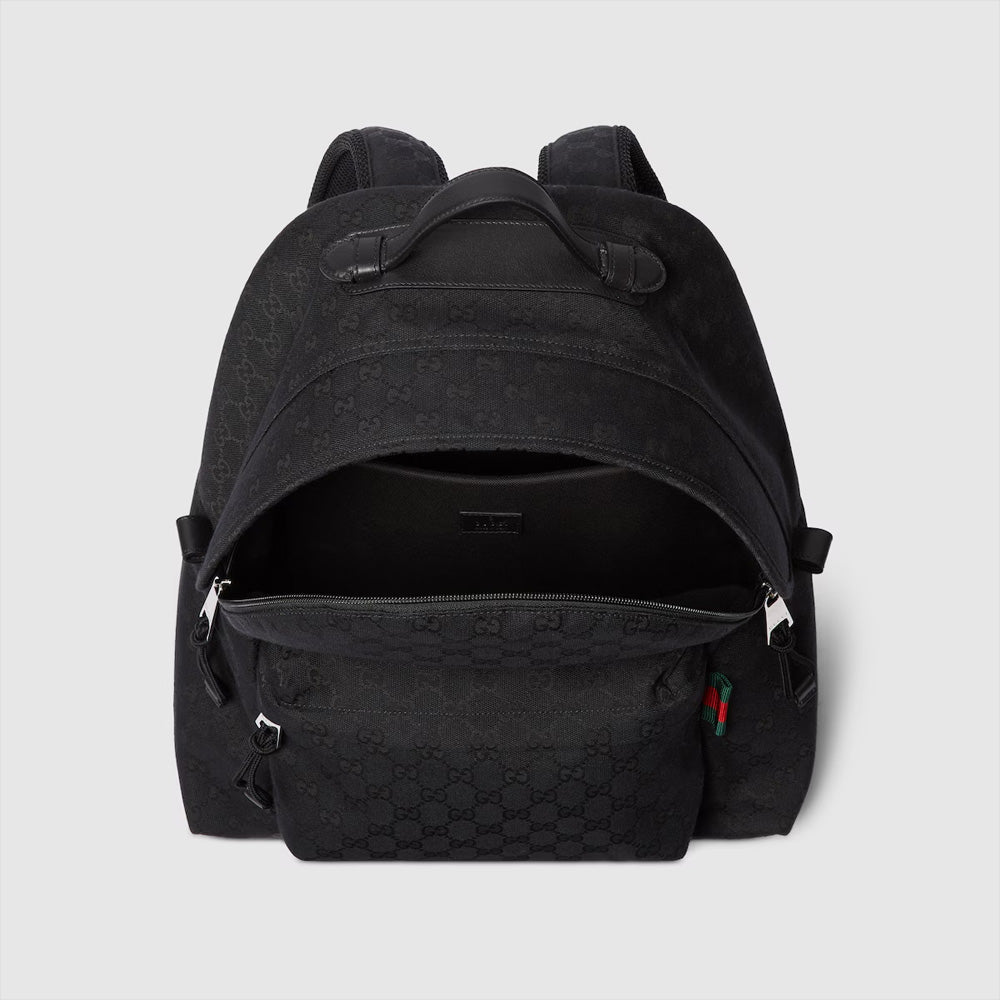 Gucci Medium GG backpack with Web (Black GG canvas)