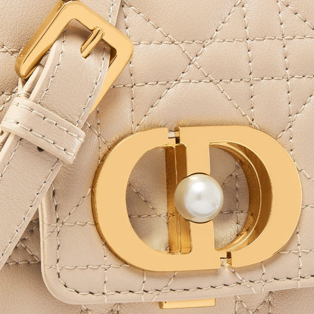 Dior Mini Dior Jolie Top Handle Bag (Powder Beige Cannage Calfskin)