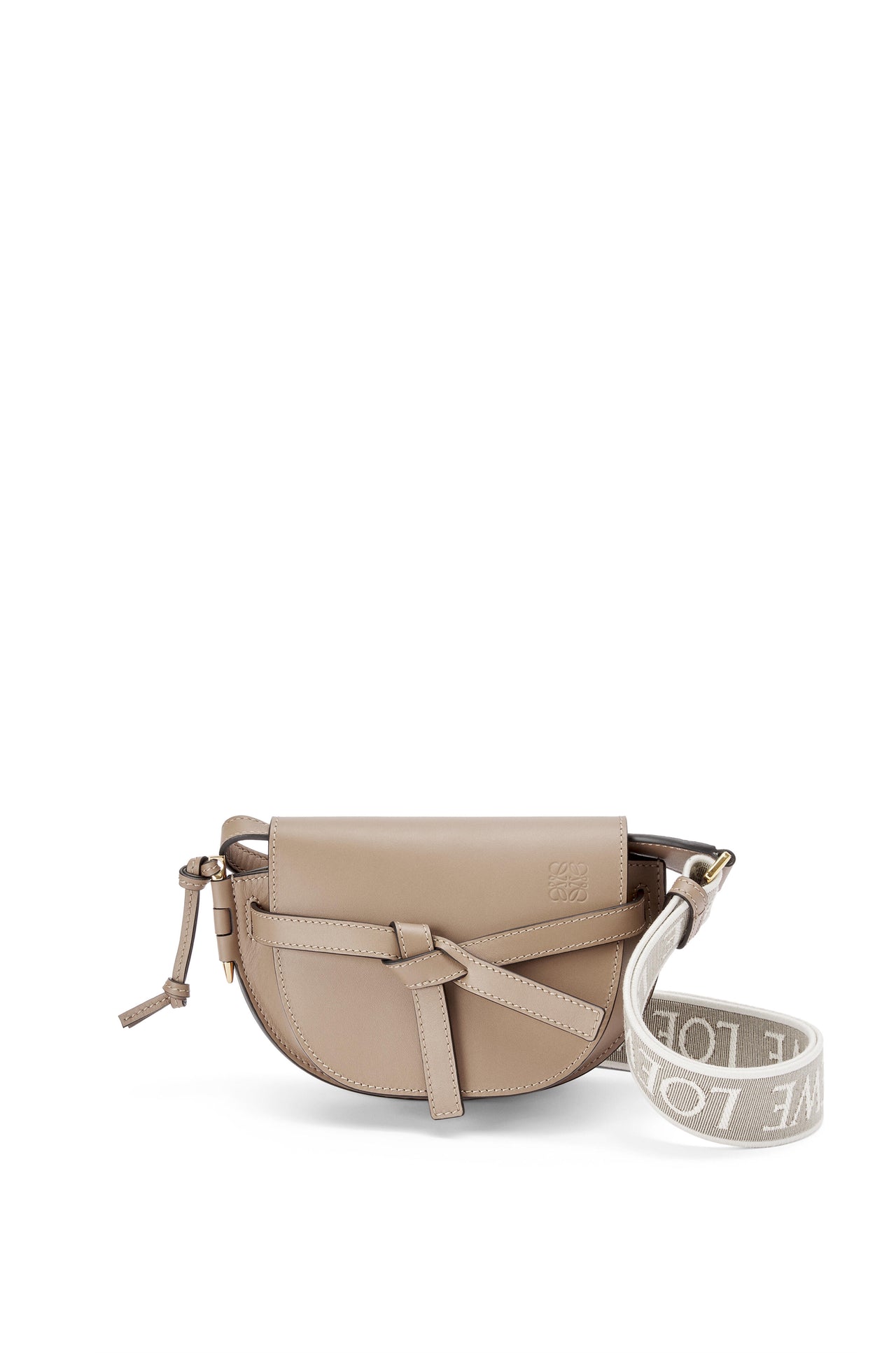 Loewe Mini Gate Dual bag in soft calfskin and jacquard (Colour: Sand)