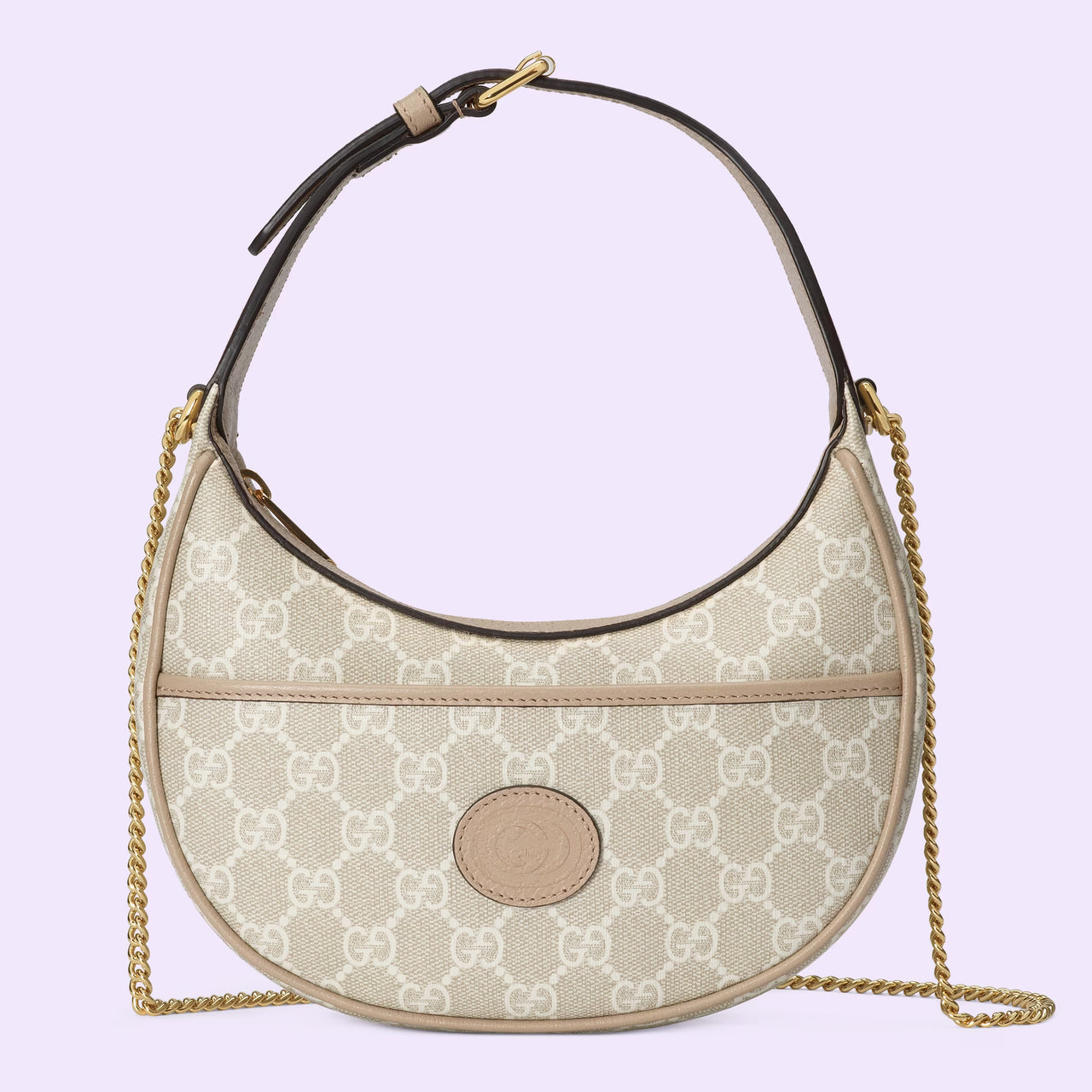 Gucci GG Half-Moon-Shaped Mini Bag (Beige & White)