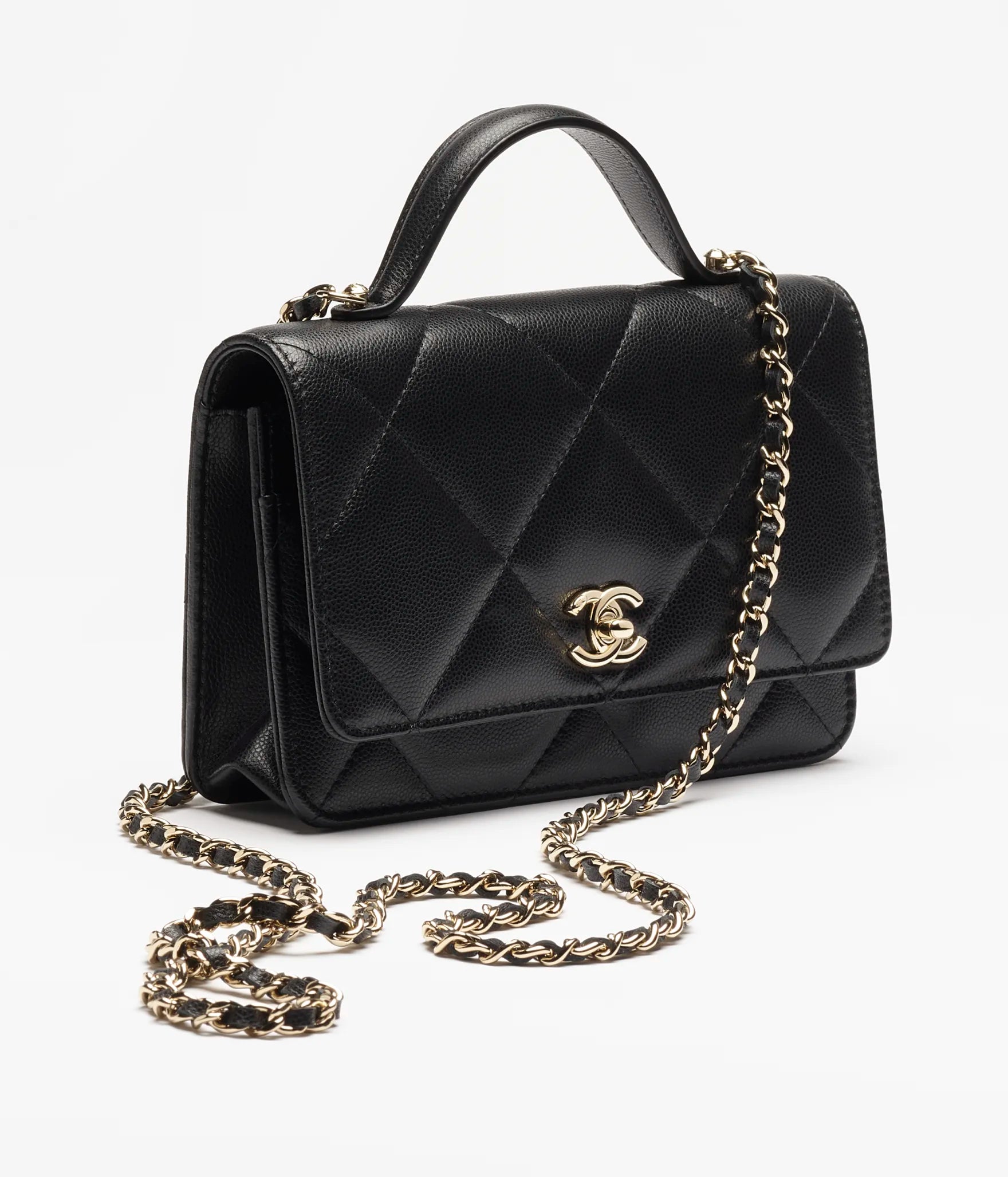 Hong Kong Stock - Chanel Wallet on Chain Grained Shiny Calfskin & Gold-Tone Metal (Black) AP4931