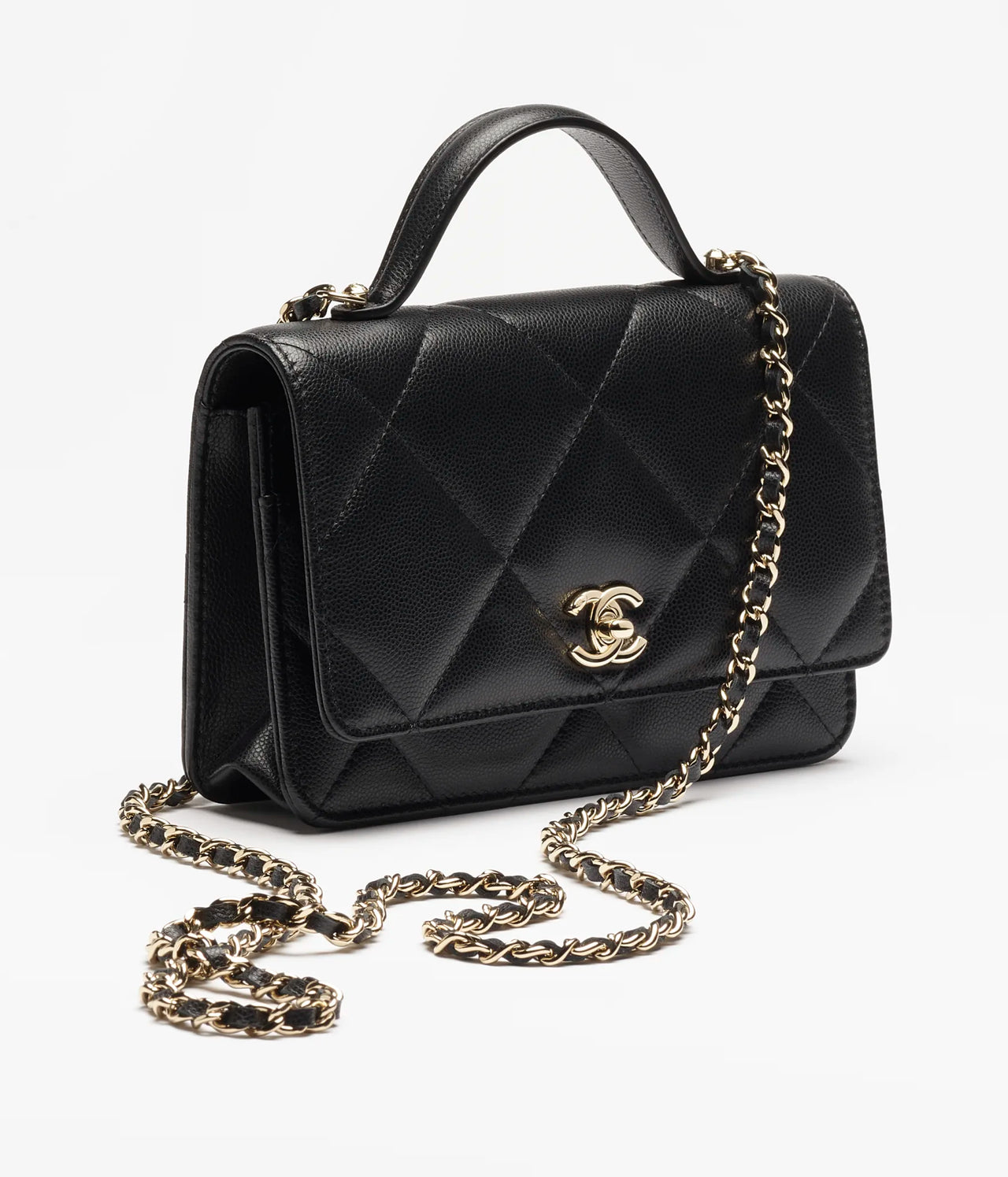 Hong Kong Stock - Chanel Wallet on Chain Grained Shiny Calfskin & Gold-Tone Metal (Black) AP4931