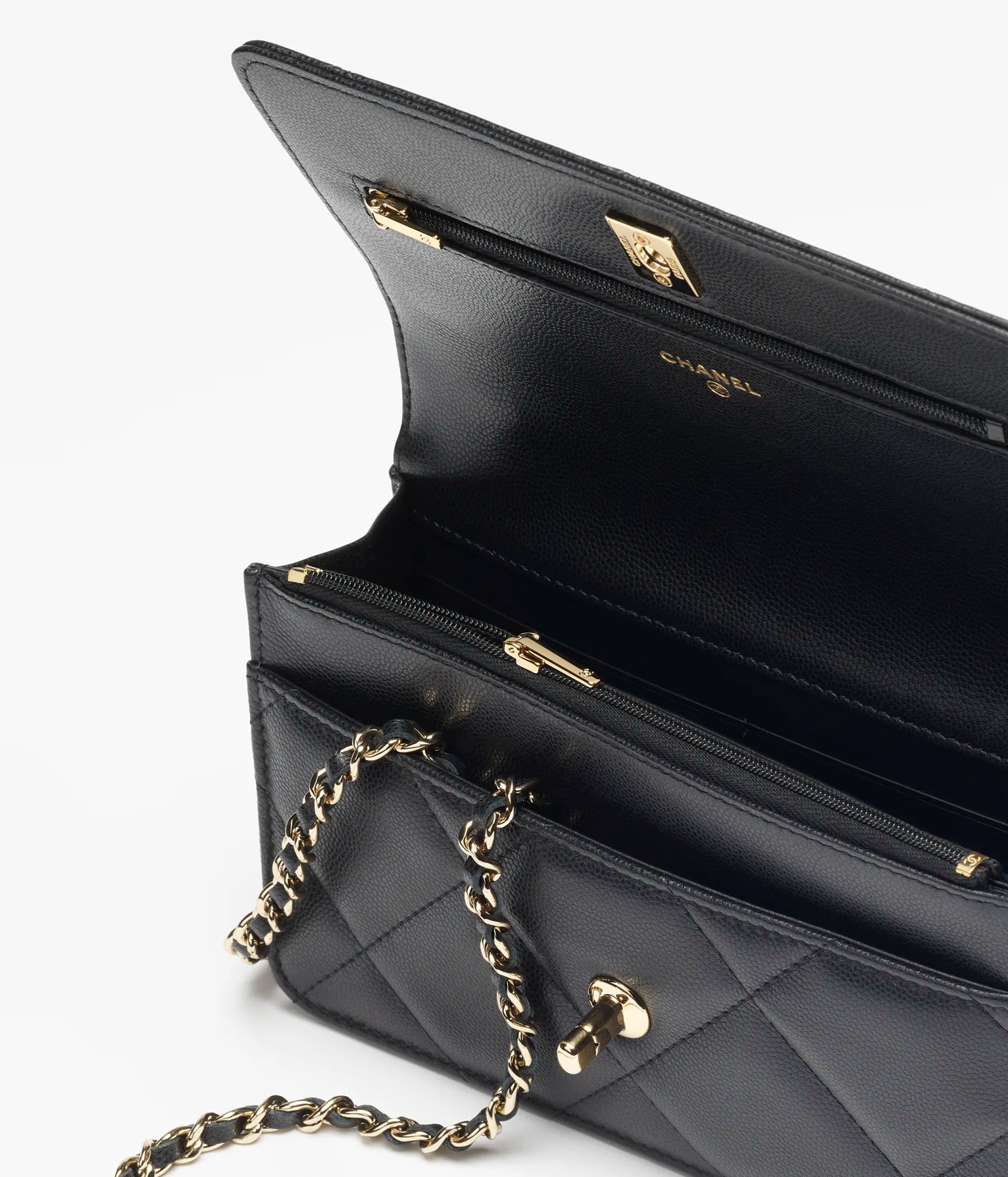 Hong Kong Stock - Chanel Wallet on Chain Grained Shiny Calfskin & Gold-Tone Metal (Black) AP4931