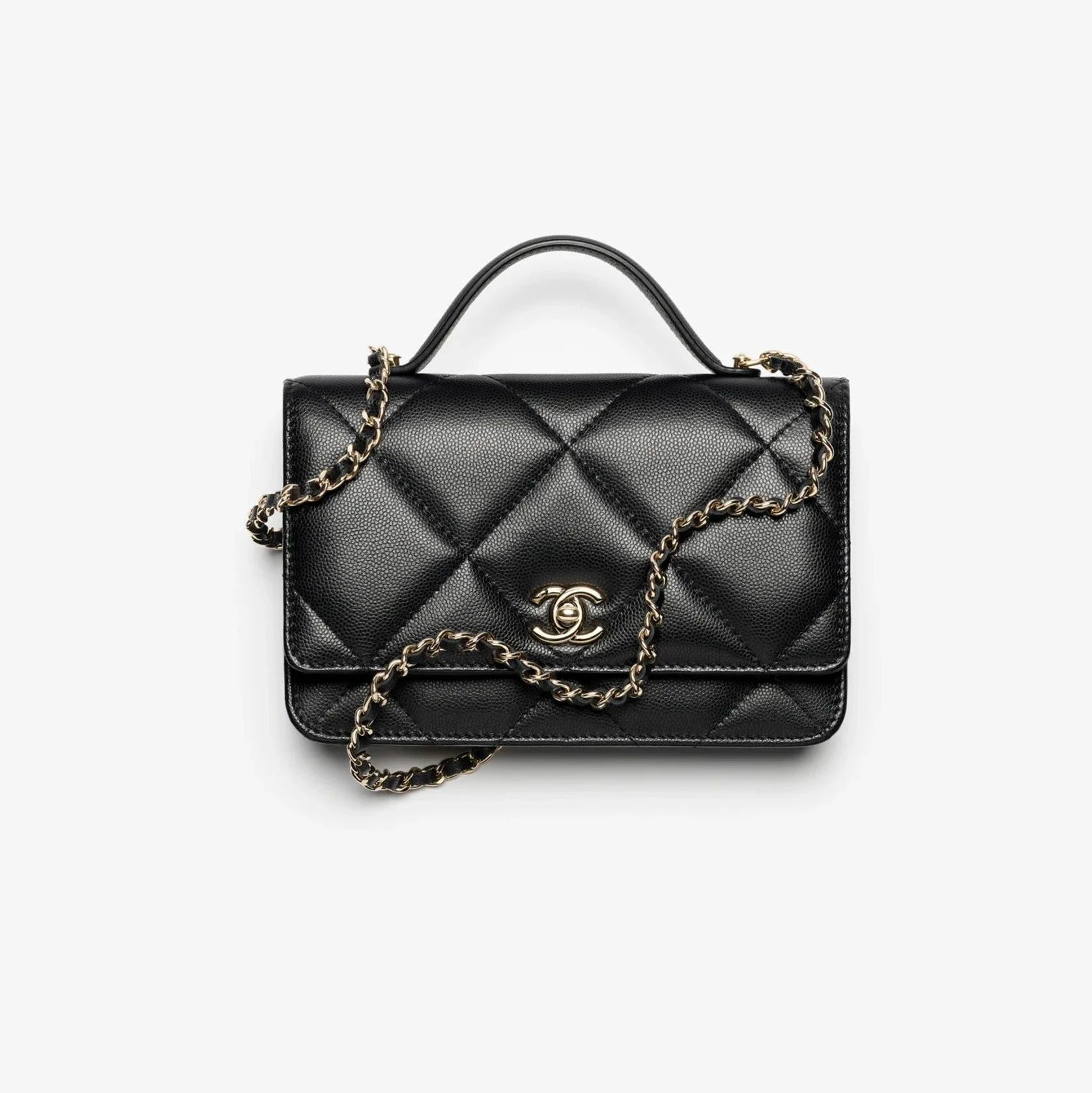 Hong Kong Stock - Chanel Wallet on Chain Grained Shiny Calfskin & Gold-Tone Metal (Black) AP4931