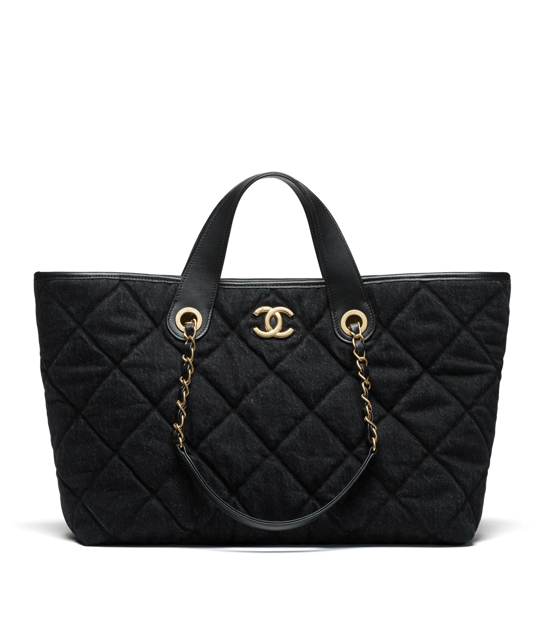 Hong Kong Stock - Chanel Shopping Bag Washed Denim & Gold-Tone Metal (Black)