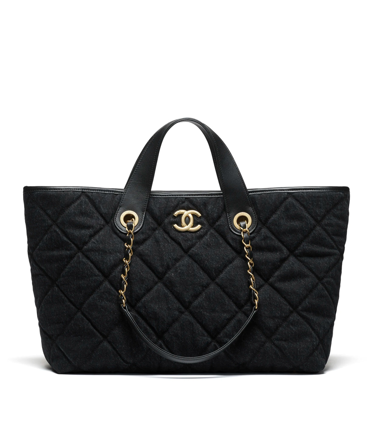 Hong Kong Stock - Chanel Shopping Bag Washed Denim & Gold-Tone Metal (Black)