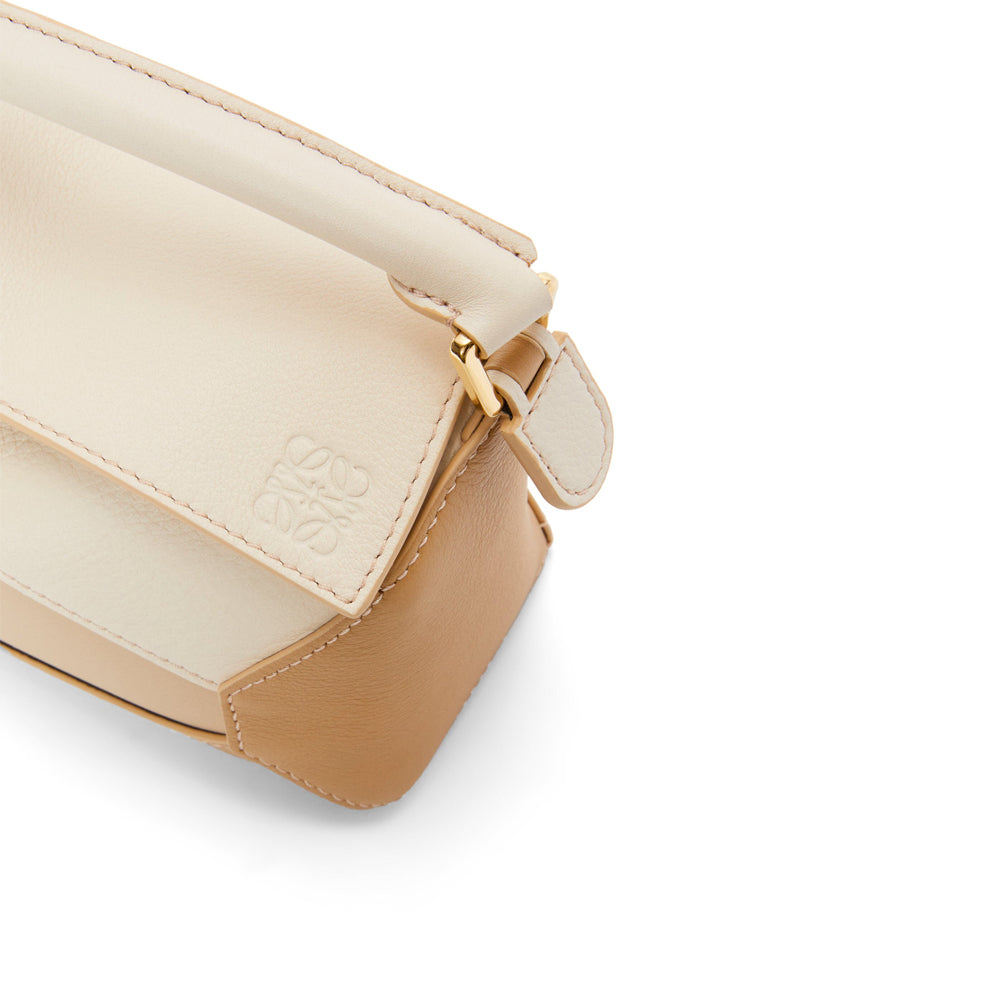 Loewe Mini Puzzle bag in classic calfskin (Angora/Dusty Beige/Gold)