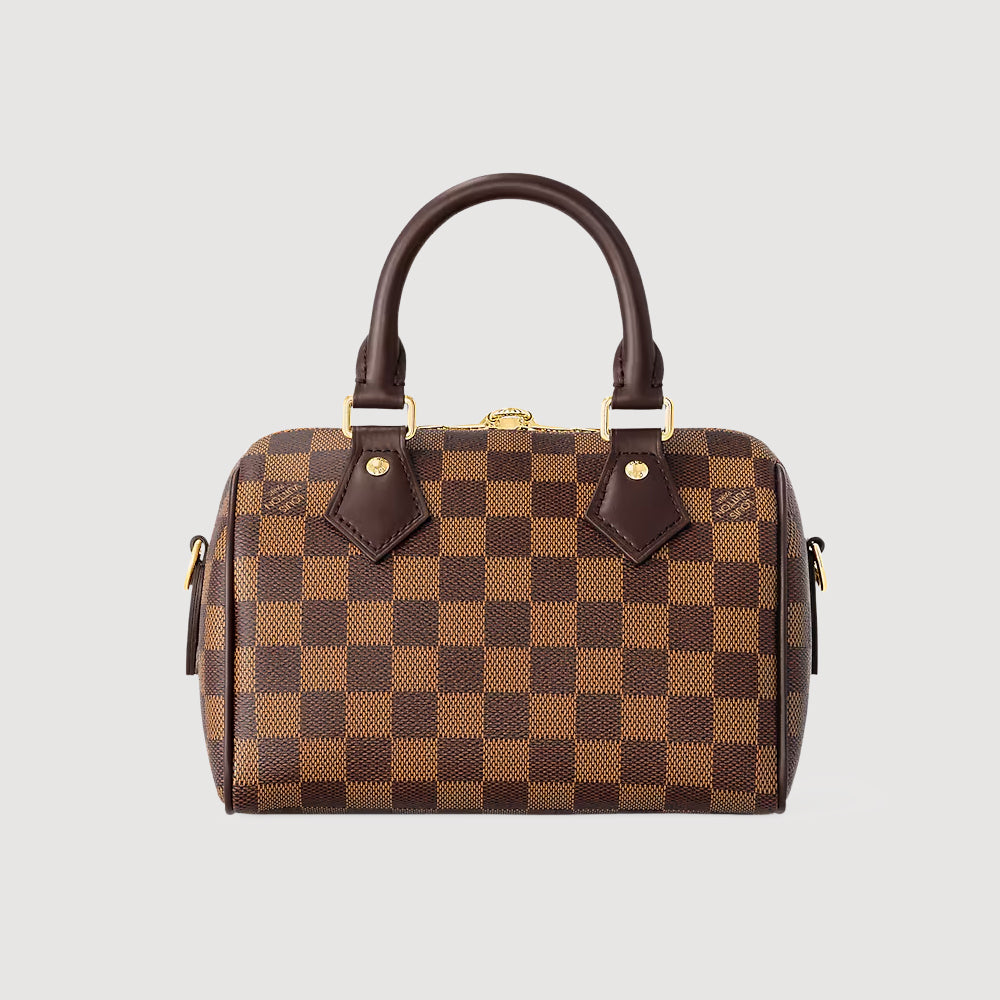 Louis Vuitton Speedy Bandoulière 20，經典棋盤格圖案，配有可調節肩帶，時尚與功能性結合。