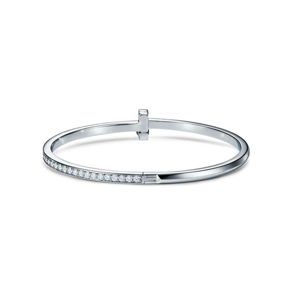 Tiffany & Co. Tiffany T T1 18k 白金窄鑽石鉸鏈手鐲