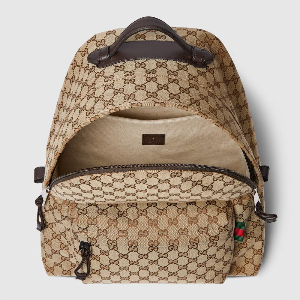 Gucci Medium GG backpack with Web (Beige and dark brown GG canvas)