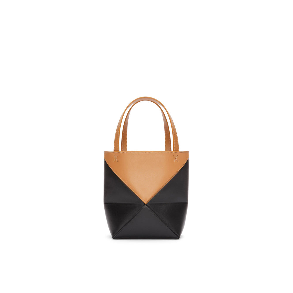 Loewe Mini Puzzle Fold Tote in shiny calfskin (Warm Desert