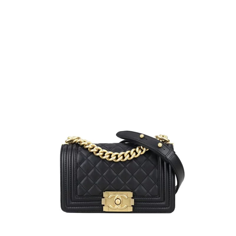 Chanel Small Boy Handbag (20cm, black / gold-tone metal)