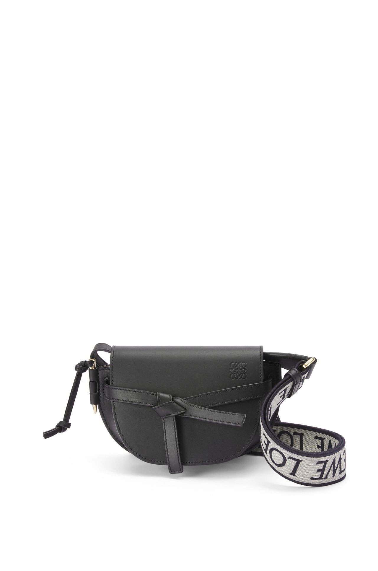 Loewe Mini Gate Dual bag in soft calfskin and jacquard (Colour: Black)
