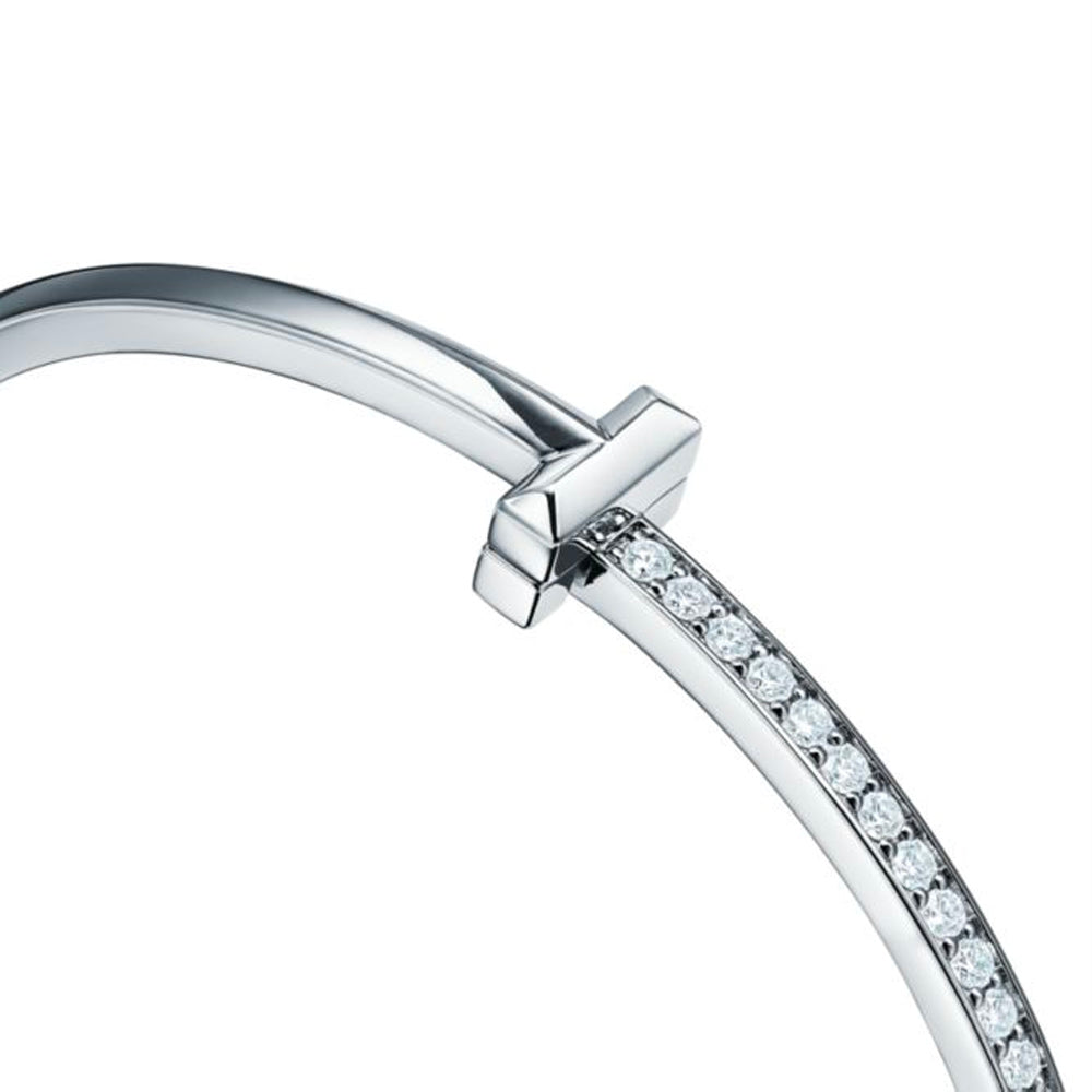 Tiffany & Co. Tiffany T T1 18k 白金窄鑽石鉸鏈手鐲