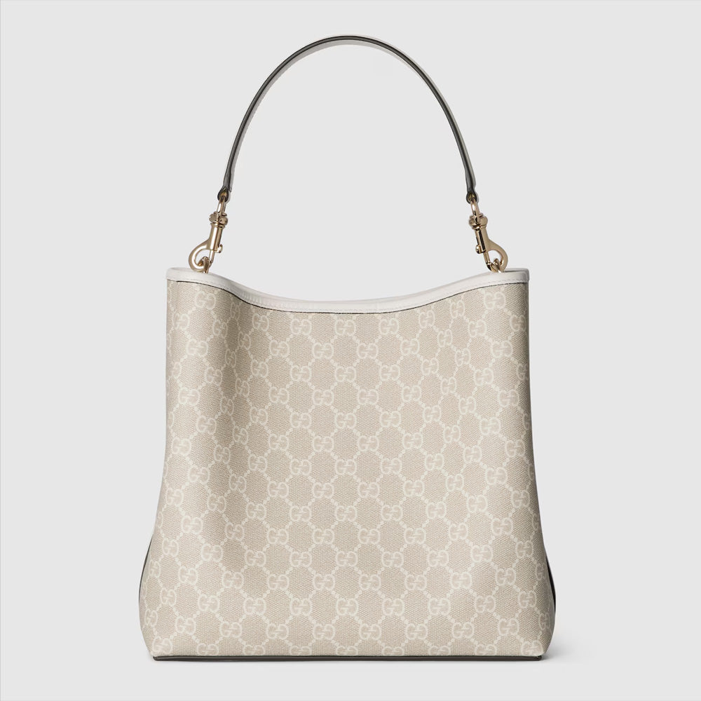 Gucci GG Emblem small shoulder bag (Beige and white new GG Monogram coated fabric)