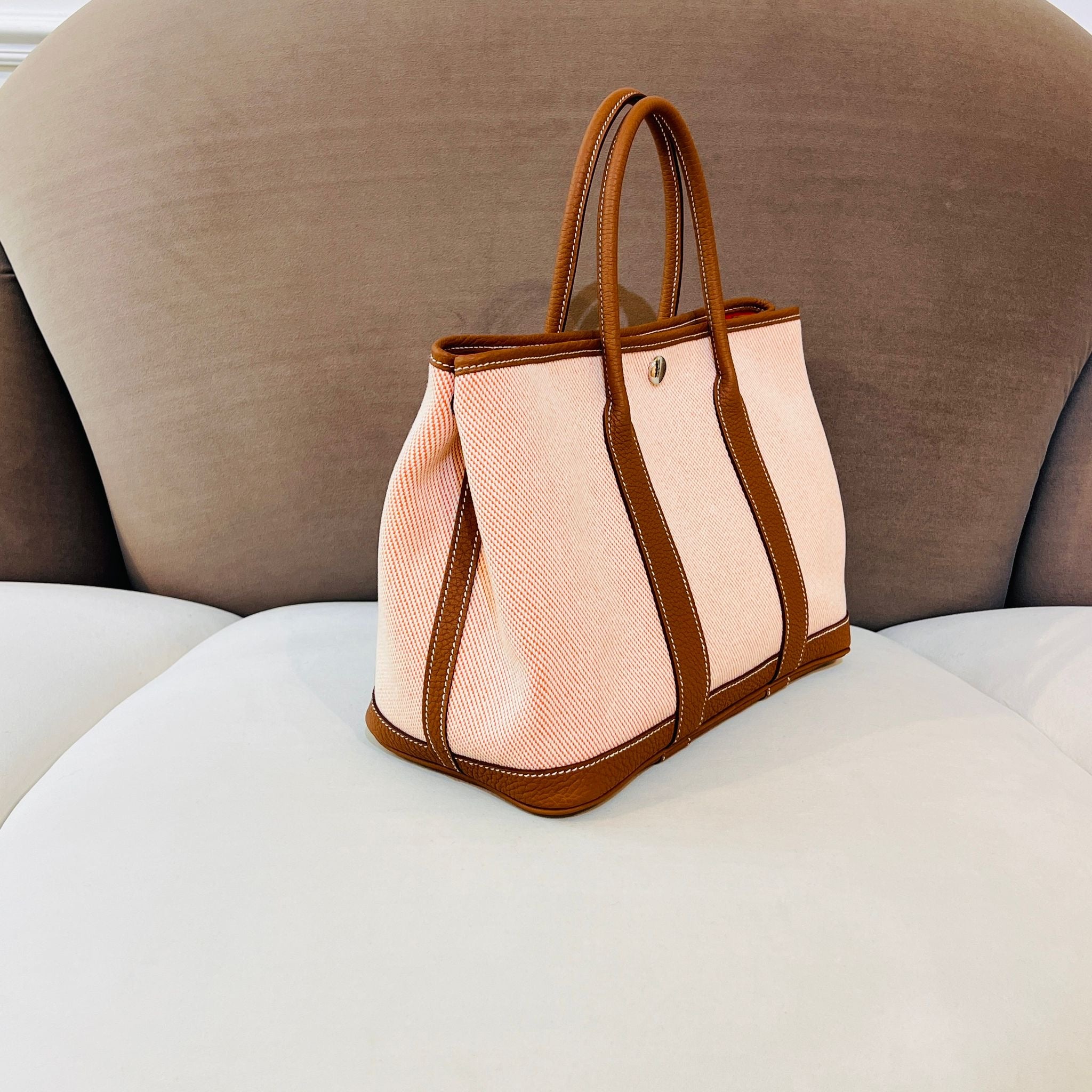 Hong Kong Stock - Hermes Garden Party 30 (Twill H Veau Negonda / Ecru Oran)