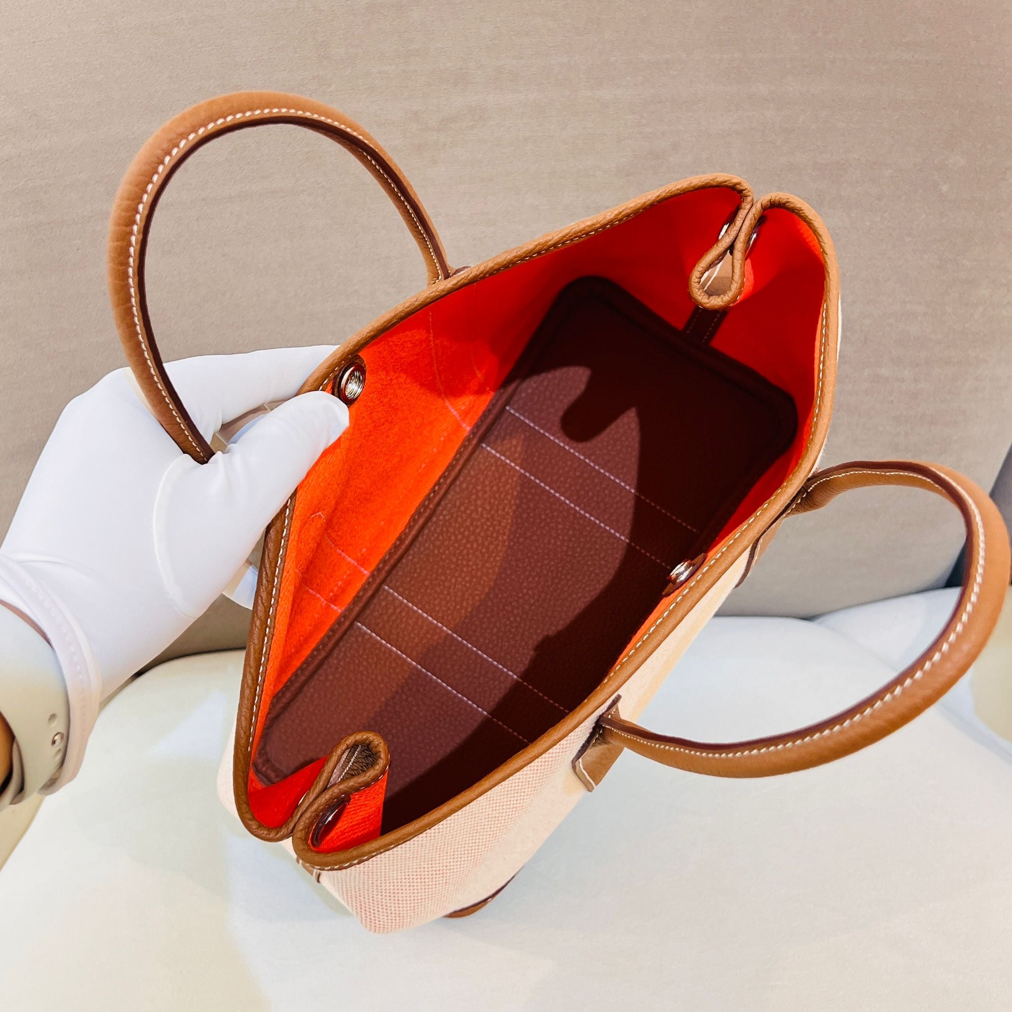Hong Kong Stock - Hermes Garden Party 30 (Twill H Veau Negonda / Ecru Oran)