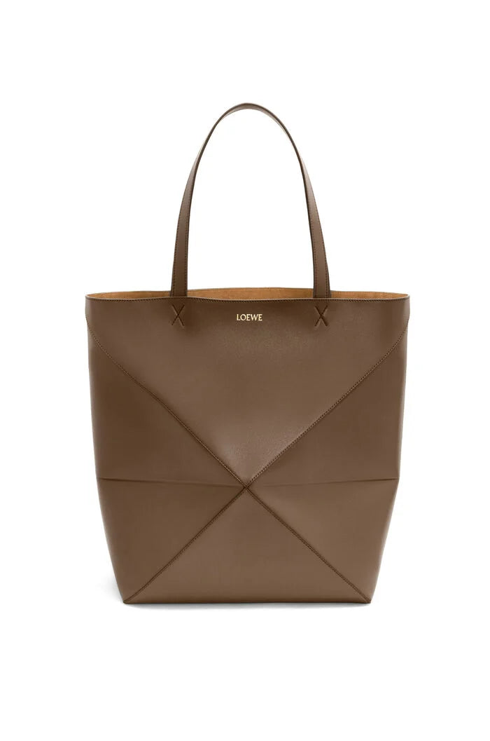 Loewe Large Puzzle Fold Tote in shiny calfskin (Colour: Umber)